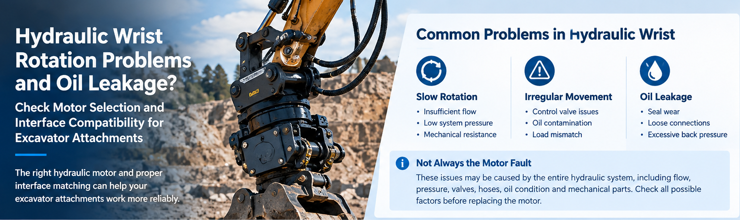 Blog perusahaan terbaru tentang Hydraulic Wrist Rotation Problems and Oil Leakage: Checking Motor Selection and Interface Compatibility for Excavator Attachments